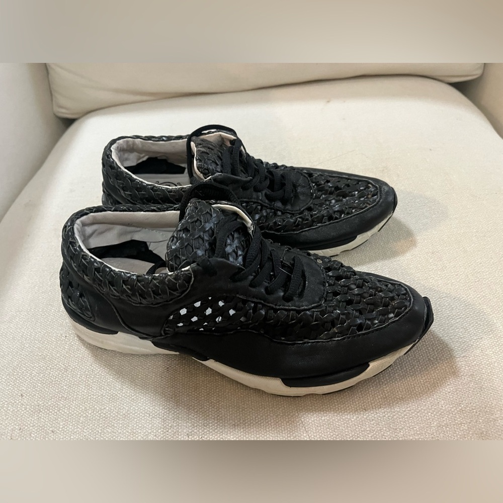 Jeffrey Campbell Black Woven Leather Handmade in Ibiza Sneakers Size 7